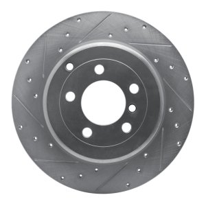 Land Rover Range Rover Brake Rotor (1) - Rear Left - R1 Concepts - Drilled & Slotted - Silver - `03-`05